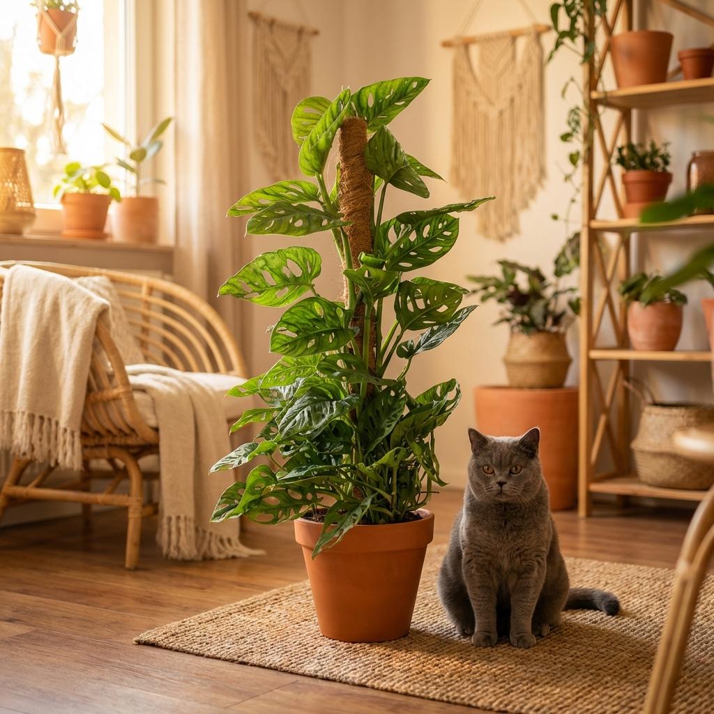 Grøn boutiQ Stueplante Monkey Mask Monstera Andansonii Moss Stick Grøn Lav vedligeholdelse 1 Plantepotte Højde 90cm - ø19