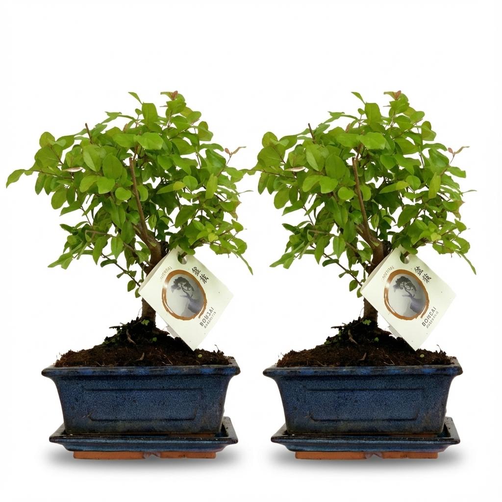 Bonsai bolvorm 30 cm hoog, mix keramiek pot, set van 2