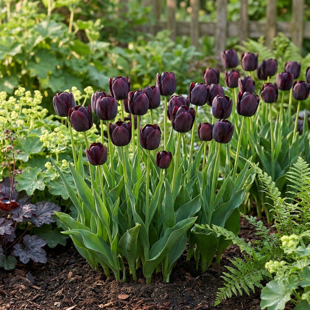 Tulip Bulbs Black in flower in the garden