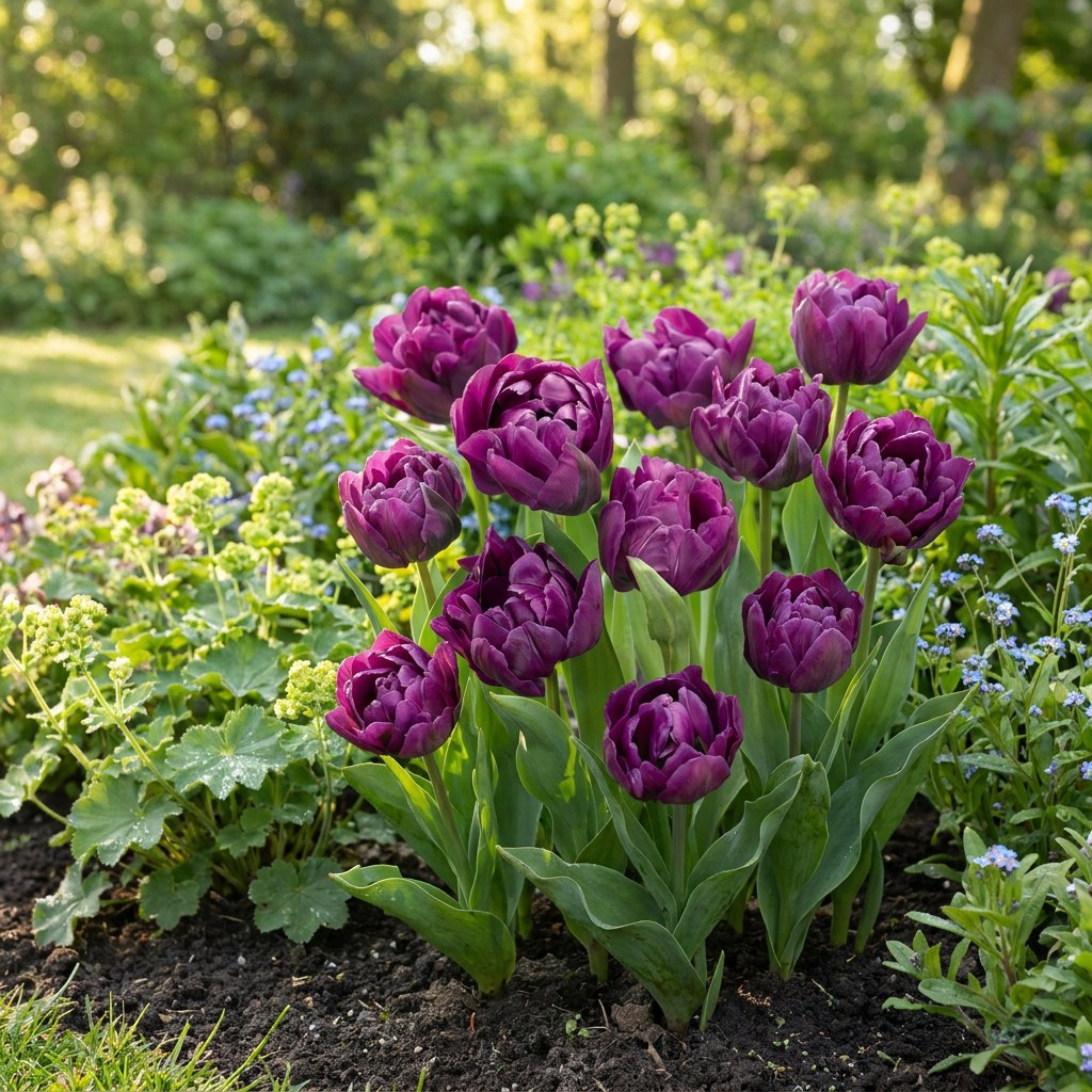 Tulip bulbs Double Lilac in flower in the garden