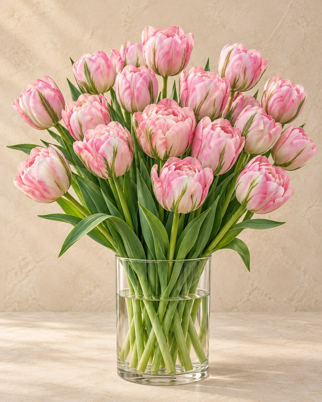 Tulpen Double Pink in bloei in een vaas