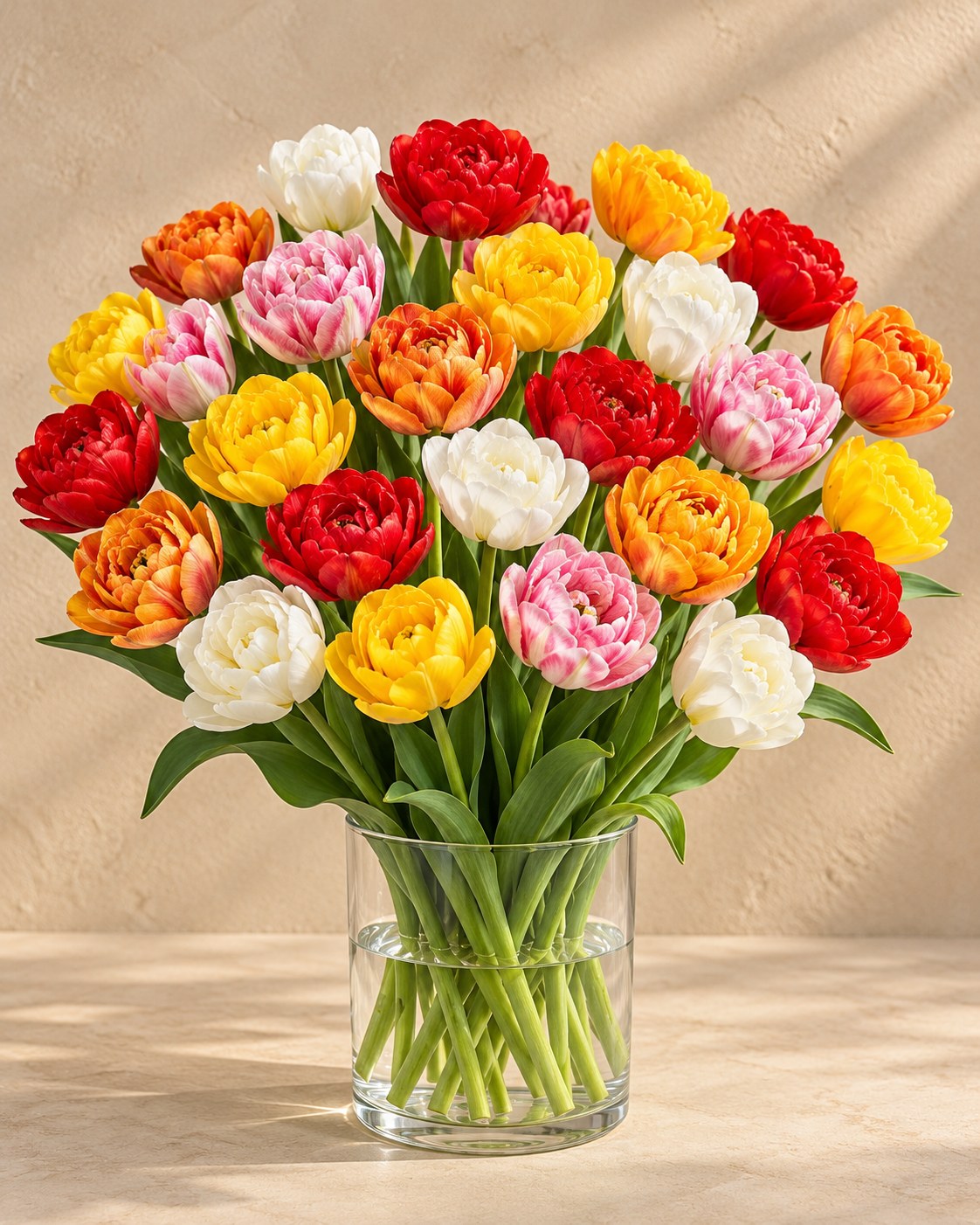 Tulpen Gevulde mix in bloei in een vaas