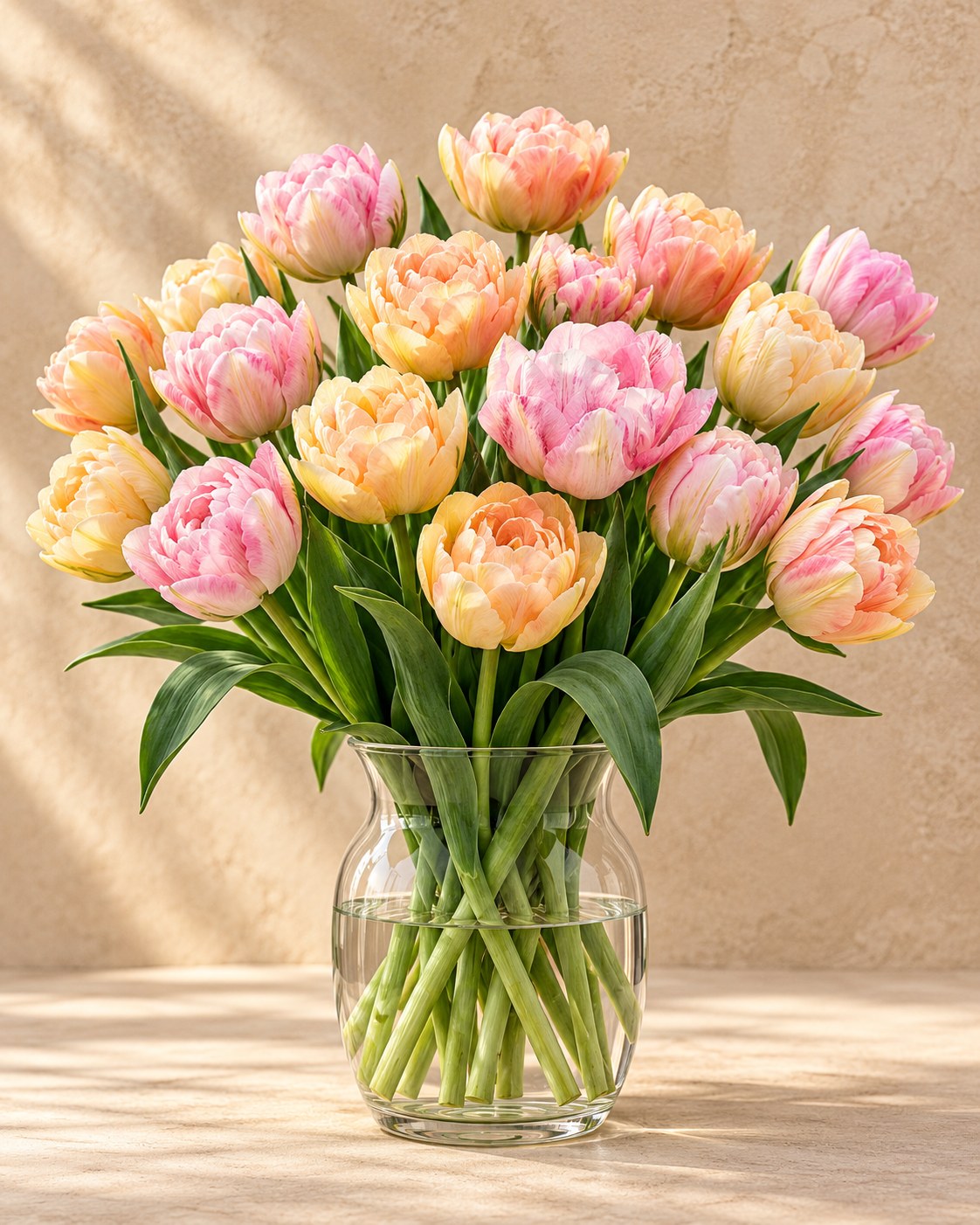 Tulipanløg Peaches & Kisses i blomst i en vase