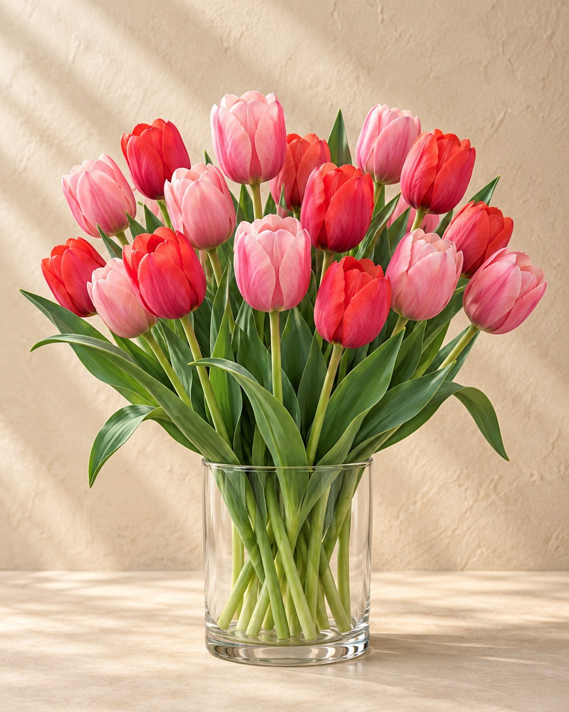 Tulpen Pink-Red in bloei in een vaas