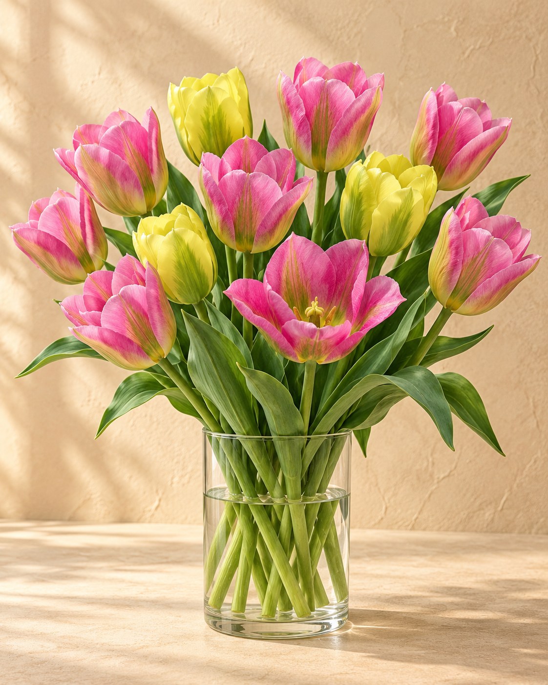 Tulpenzwiebeln Strawberry Lemonade in Blüte in einer Vase