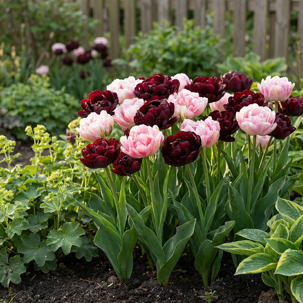 Tulip bulbs Sweet Desire mix in flower in the garden