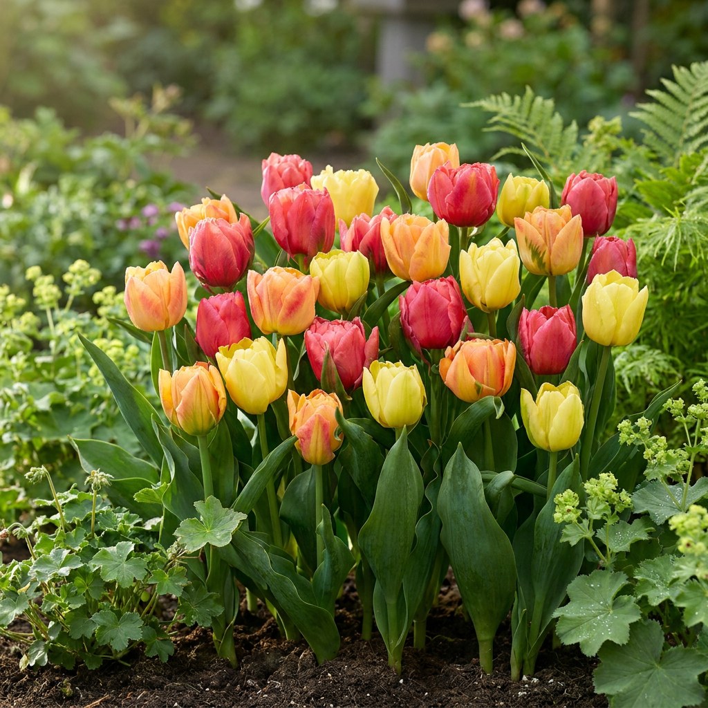 Tulpenzwiebeln Symbiosa Mix in Blüte im Garten