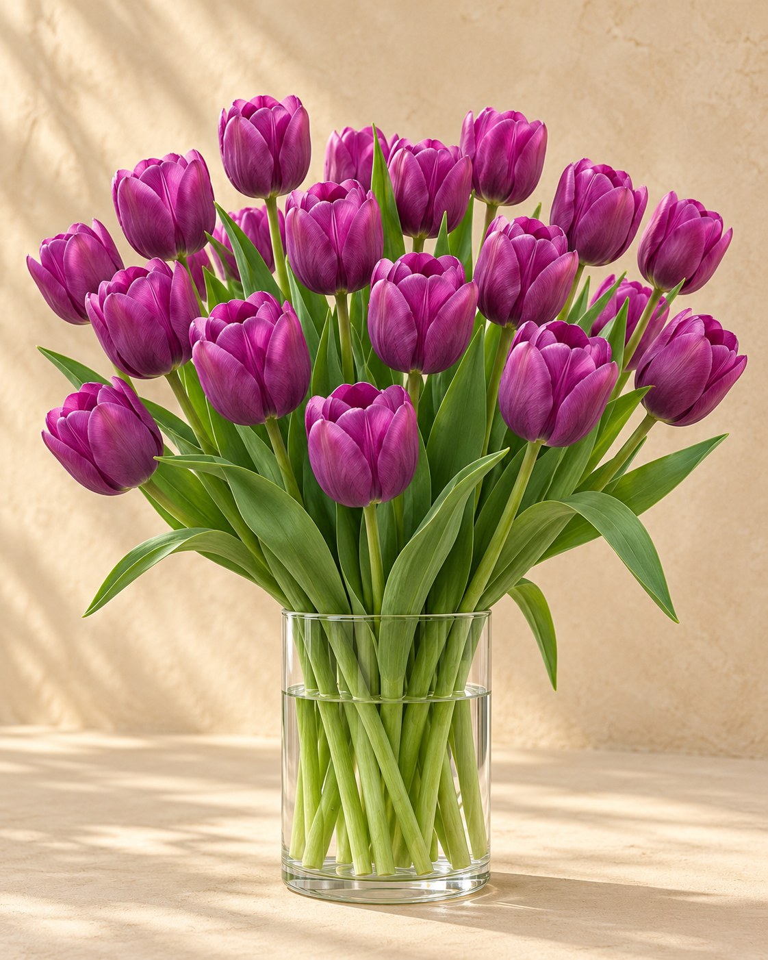 Tulipanløg Triumph Purple i blomst i en vase